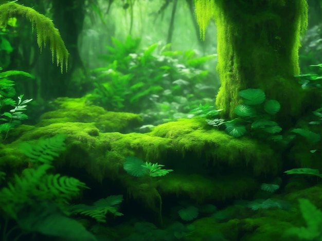 Green plants in forest Generative AI Illustration