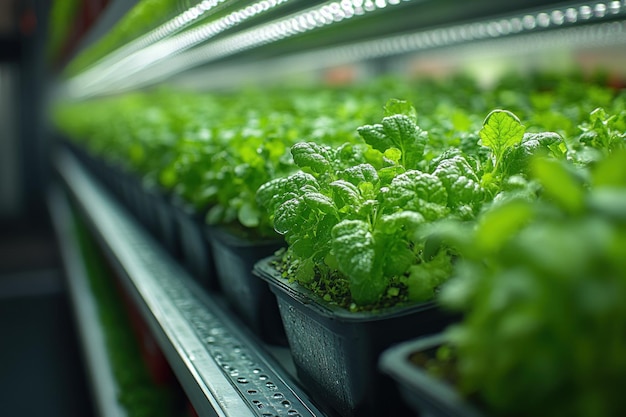 Photo green plants in a hydroponic system