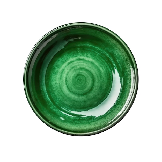 Green Plate Directly Above View On Isolated White Background