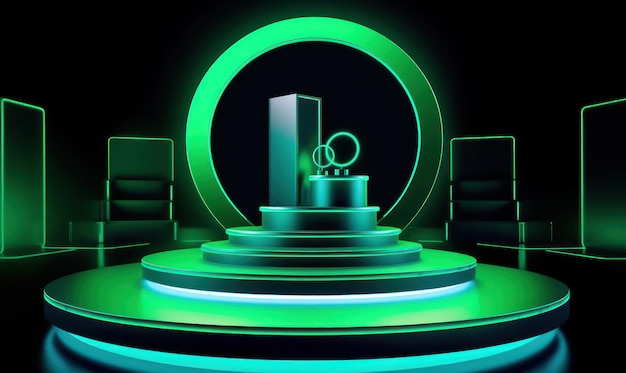 A green podium with a ring on it that says'big bang '