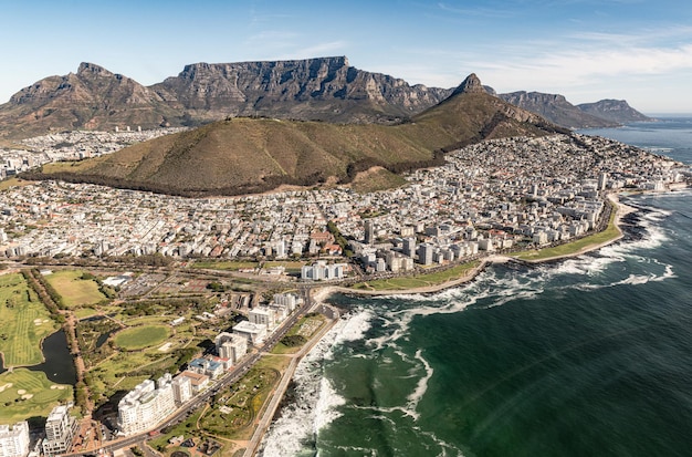 Green Point and Sea Point Cape Town aerial view shot from a helicopter