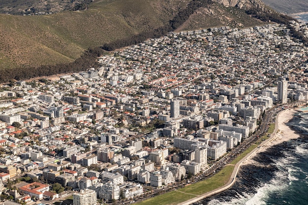 Green Point and Sea Point Cape Town aerial view shot from a helicopter