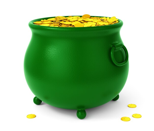 Photo green pot with gold coins