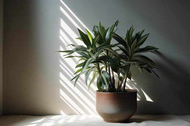 Green potted plant on a wooden table Generative AI