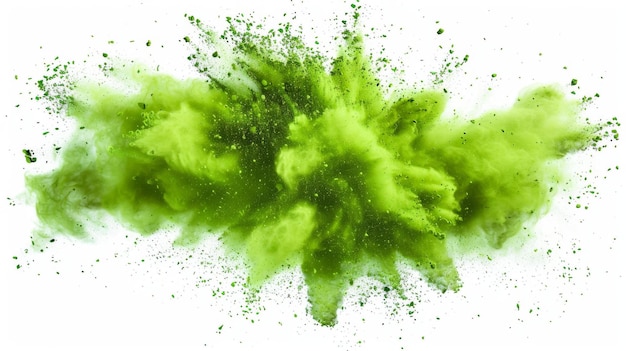 Green powder explosion isolated on white background