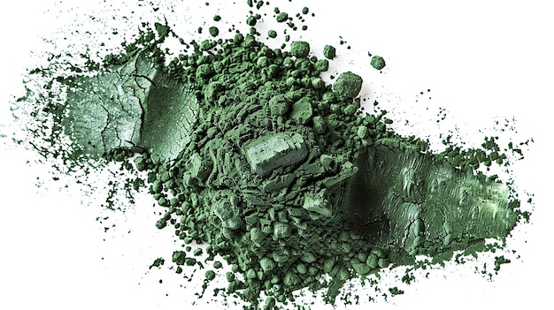 a green powder with a white background and a green color