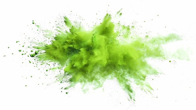 A green powdery substance is scattered across a white background