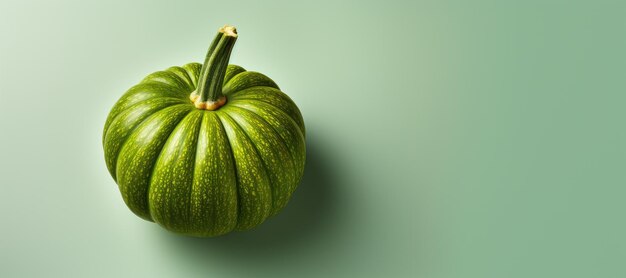 Green pumpkin on light green background top view Generative AI