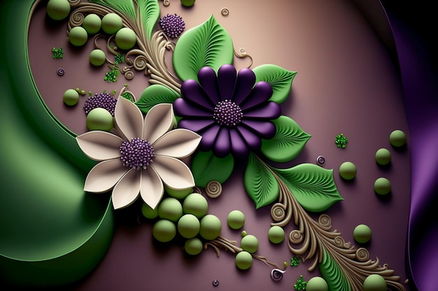 Green and purple color jewelry flowers.