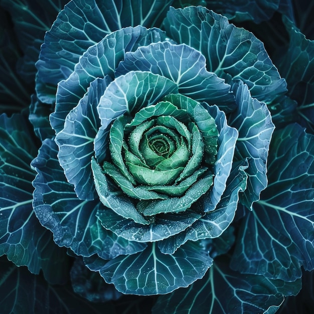 a green and purple flower with a green leaf