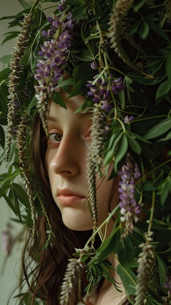 Photo green purple and pink flowers painting a vivid natural tapestry devoid of human presence