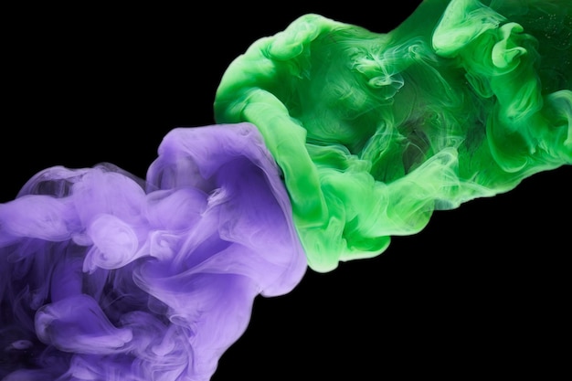 Green purple smoke abstract background acrylic paint underwater explosion