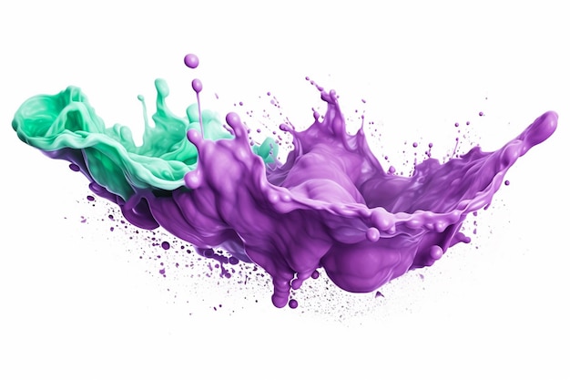 green and purple water color liquid or Yogurt splash on isolated white background wave splash