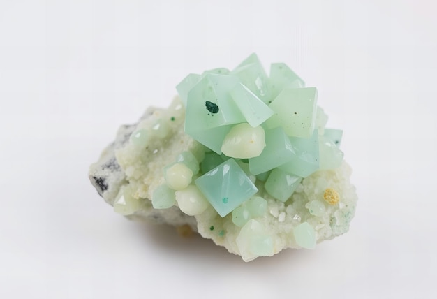 a green quartz stone with a black tip and a green one that says aqua