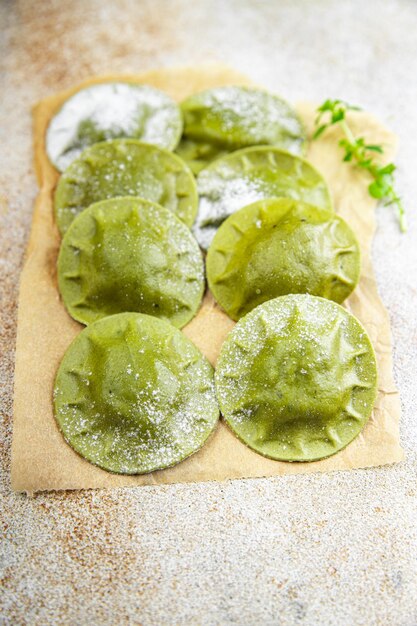 green ravioli green dough spinach basil vegetable food healthy meal food snack on the table