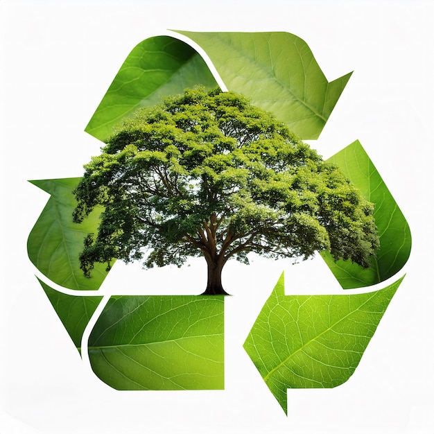 Photo green recycle icon and tree for sustainability