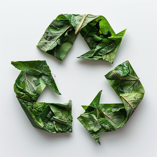 A green recycle symbol is laying on a white surface