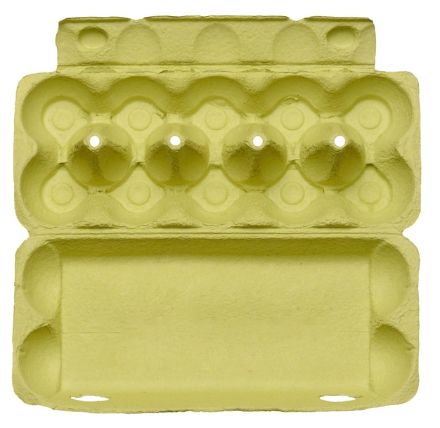 Green recycled egg carton box on isolated background storage