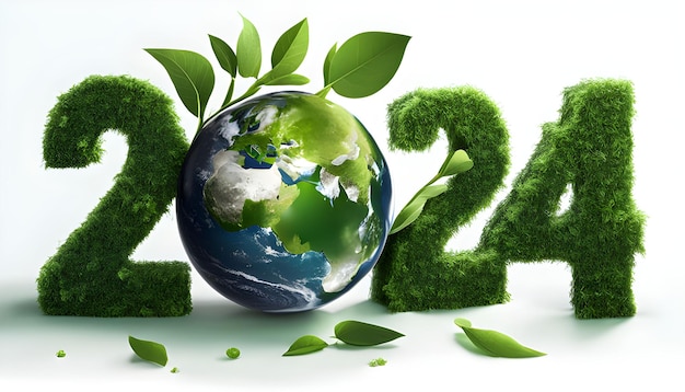 Green Recycling for New Year 2024 Save Our Planet and Earth World Earth Hour Day Banner with Space