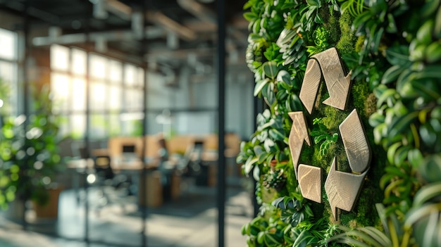 Photo green recycling symbol in modern office