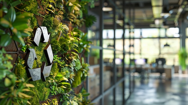 Photo green recycling symbol in modern office