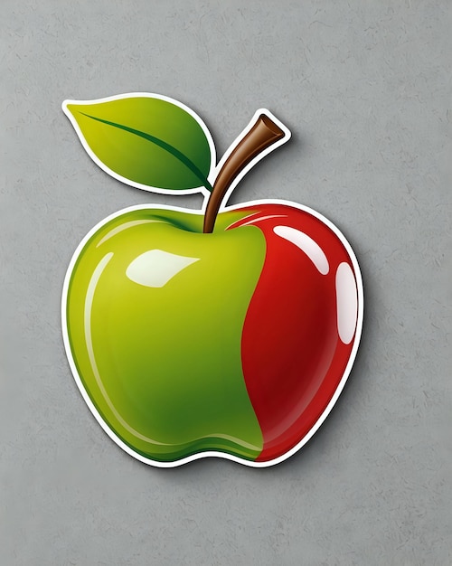 Photo a green red apple with a sticker