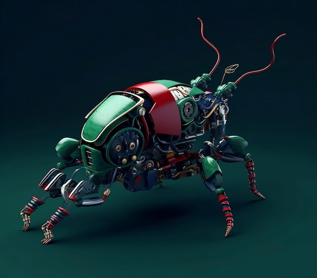 A green and red bug with the number 2 on it