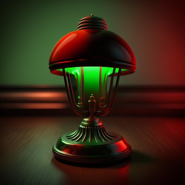 A green and red lamp with a green light on the bottom.