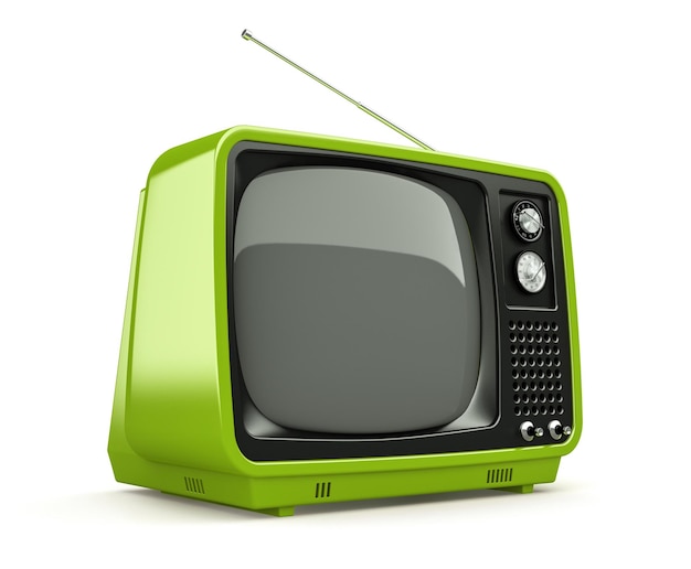 Green retro TV isolated on white background