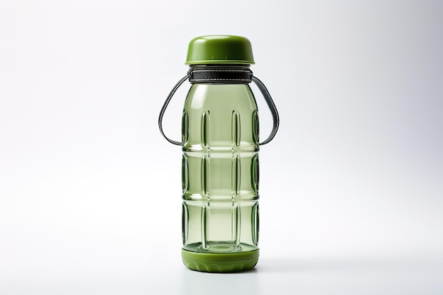 A Green Reusable Water Bottle With a Black Handle Ready for Adventure on a Clear PNG or White Background