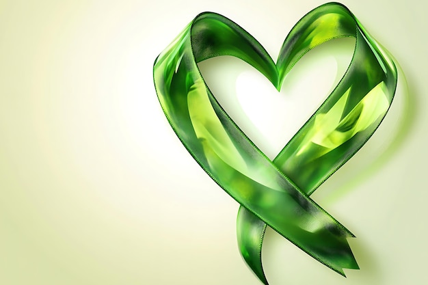 Photo green ribbon and heart outline gentle background