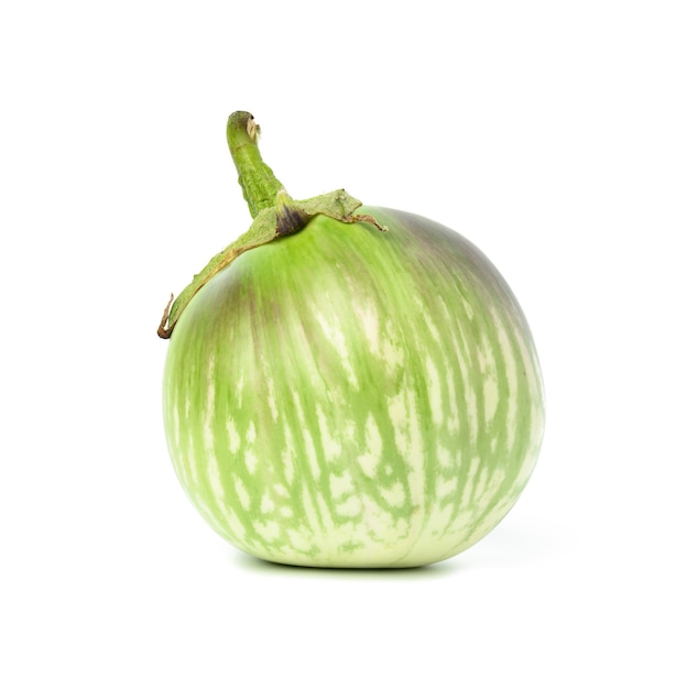 Green ripe eggplant isolated on white background, healthy and tasty vegetable