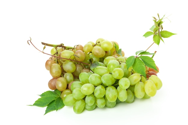 Green ripe grape isolated on white background