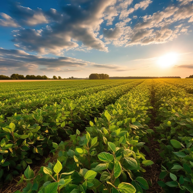 Green ripening soybean field agricultural landscape