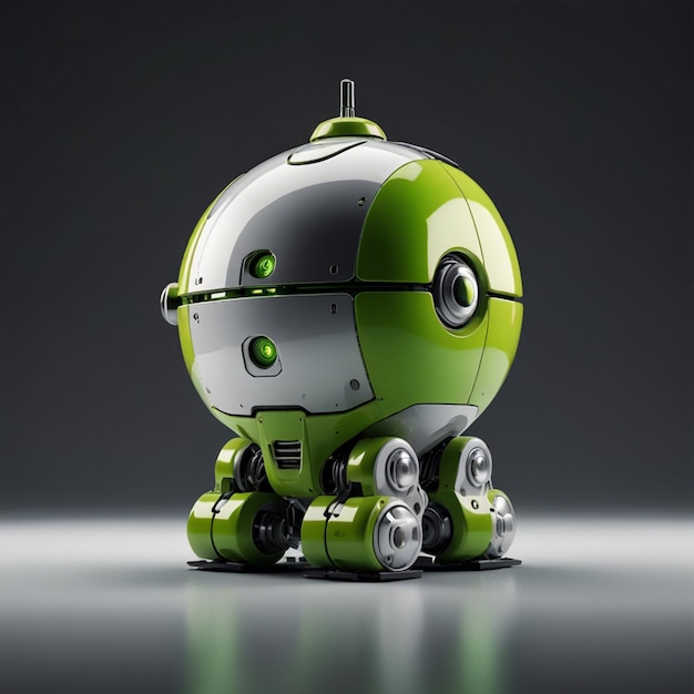 Photo a green robot made by lego company sits on a reflective surface