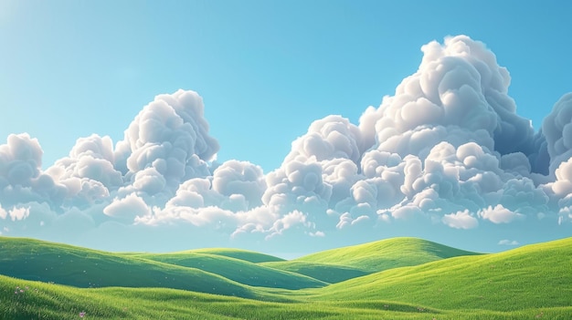 Green rolling hills under a blue sky with white clouds