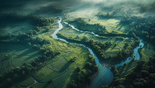 Green rural scene farm growth aerial view generated by AI