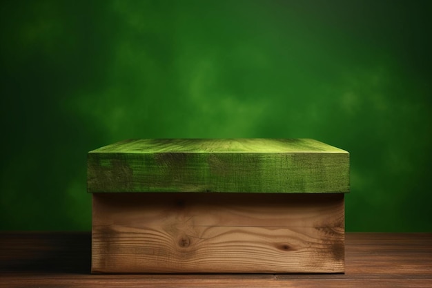 green rustic wooden podium with green background for product mockup Generative AI