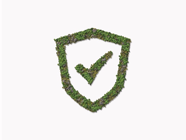 Green safety protect guard symbol Nature protection symbol isolated with forest and mountain shape