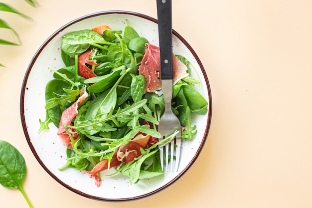 Green salad jamon meat jerky drycured pork leg mix leaves vegetable