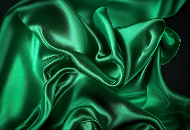 Green satin fabric background close up Luxurious background design generative ai