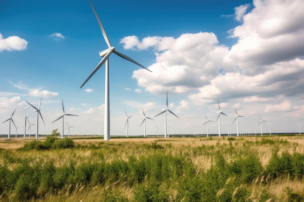 Green scenery wind turbines in motion wind energy in action generative IA