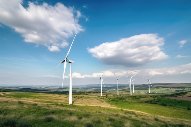 Green scenery wind turbines in motion wind energy in action generative IA