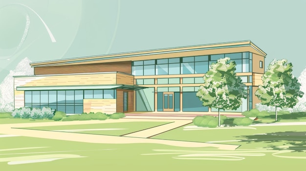 A green school building designed with a passive solar system using strategic building orientation