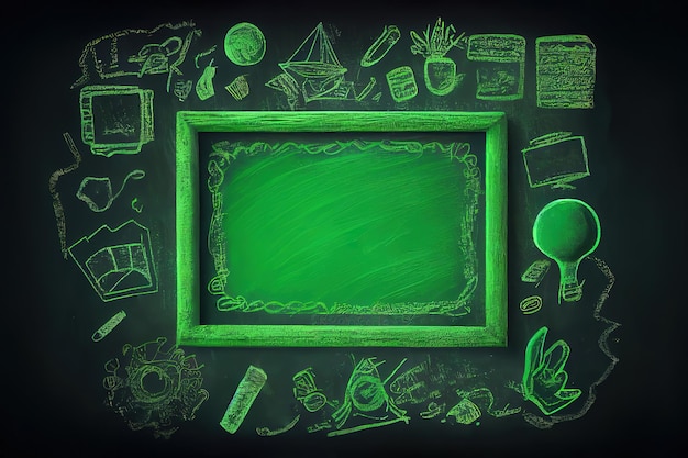 Green school teacher's chalkboard background with doodle Generative Ai