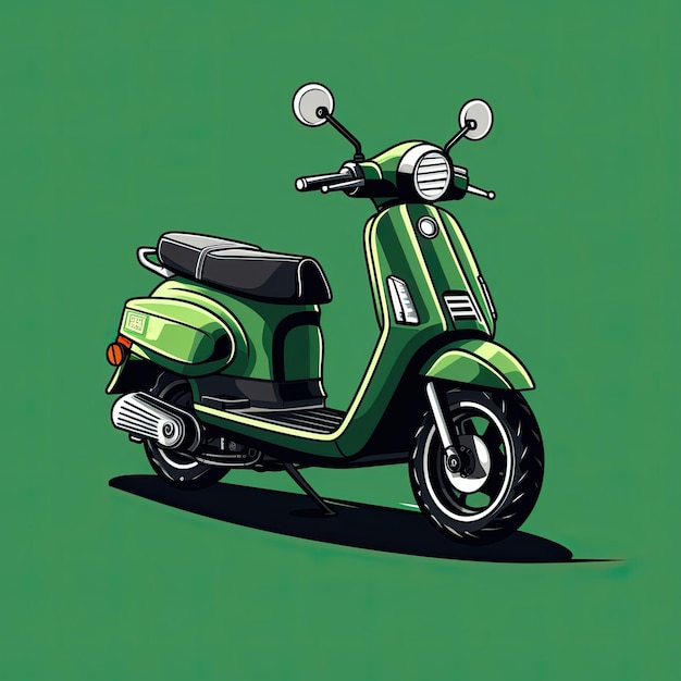 Green scooter with black seat Generative ai Illustration with bold strokes