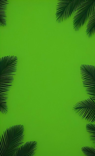 Green screen background with palm leaves and a green background