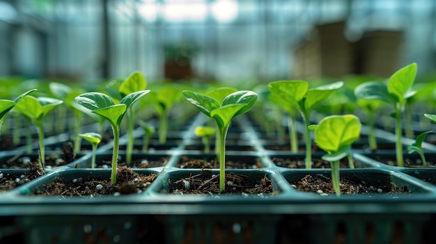 Photo green seedlings in pots growing seedlings in different plastic reusable pots planting vegetables the concept of planting and gardening