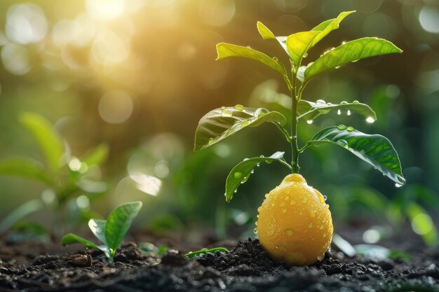 Photo green seedlings and yellow flowers