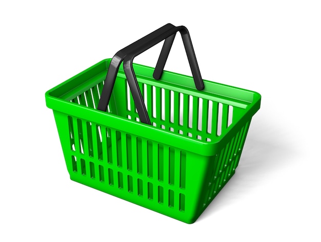 Green shopping basket is rotated. isolated on white background. 3d render.